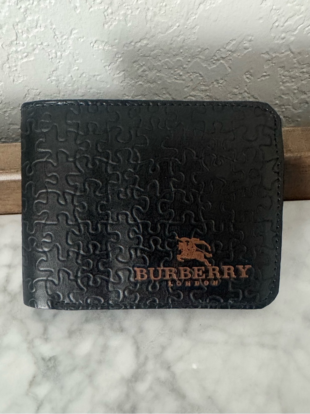 Burberry Black Leather Embossed Wallet with Brown Logo